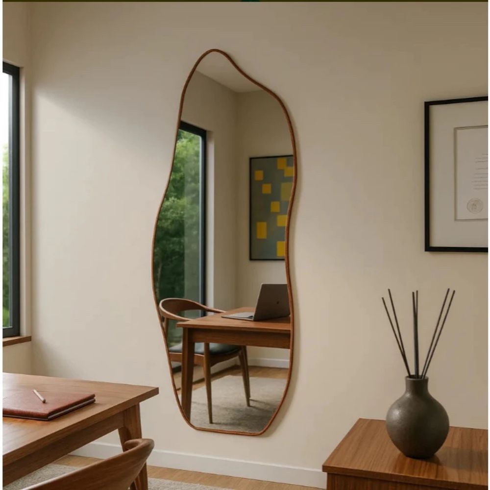 Espelho Orgânico Moldura Grande Em Couro Corpo Inteiro Lançamento Quarto Sala Banheiro Hall Grande Moderno Luxo em Oferta na Shopee