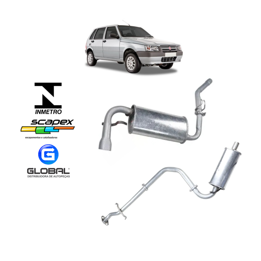 Escapamento Silencioso Traseiro e Intermediario Fiat Uno Fire 1.0 8v Selo INMETRO