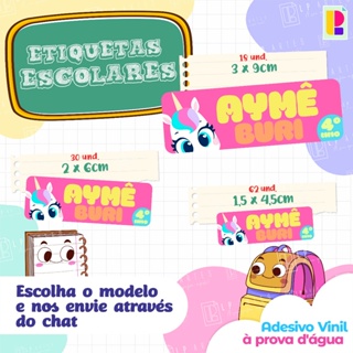 KIT 110 Etiqueta escolar sereia desenho mochila -100% a prova d'água - VINIL ADESIVO em Oferta na Shopee