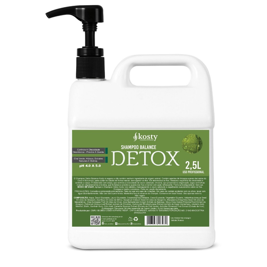 Shampoo Detox Balance Kosty 2,5L Fios Leves em Oferta na Shopee