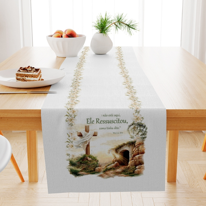 Trilho de Mesa Páscoa Ele Ressuscitou 1,43x46cm em Poliéster – Decoração Mesa Posta em Oferta na Shopee