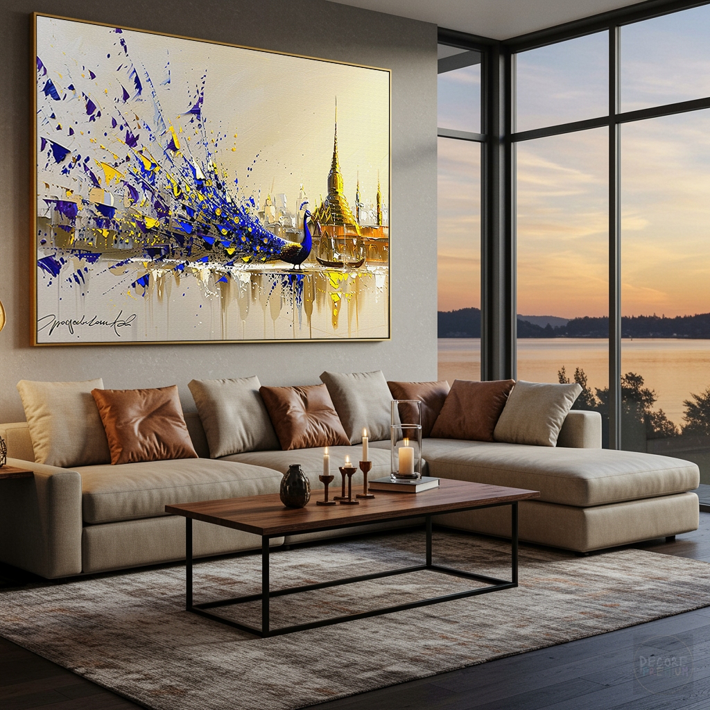 Quadro Decorativo Animal Pintura Efeito Espatula Arte Moderna Pavão Colorido Elegante Hall Sala