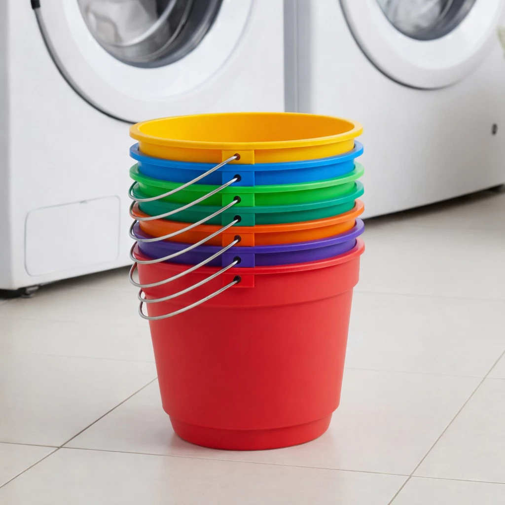 Conjunto De Baldes 8L Plástico Resistente Com Alça Metalica Reforçada Multicolorido — imagem 1