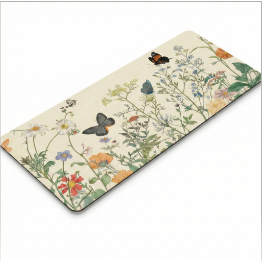 Mouse Pad Feminino 70x30cm Floral Borboletas Aesthetic