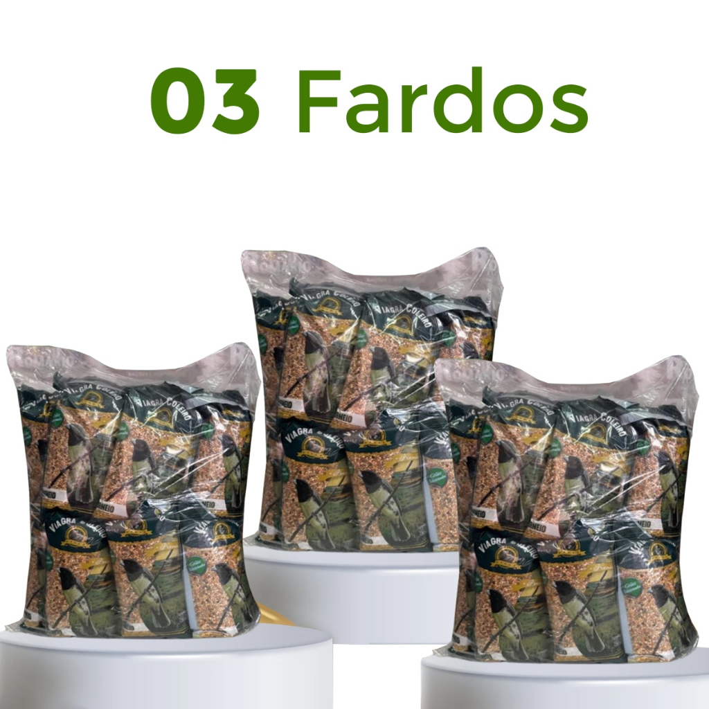 Kit 3 Fardos Ração do Campeão Viagra Coleiro Pássaro Passarinho Canto Competição Curió Proteinas Competir Cantar