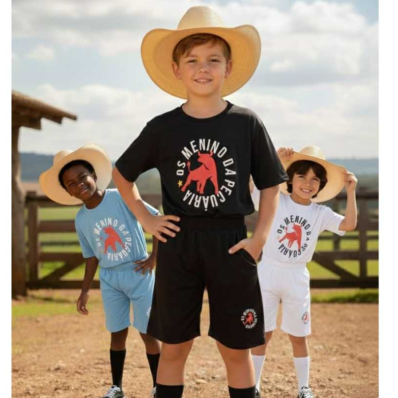 Conjunto Juvenil Menino Masculina Infantil Camiseta + Shorts Dry Fit Country Os Menino Da Pecuária