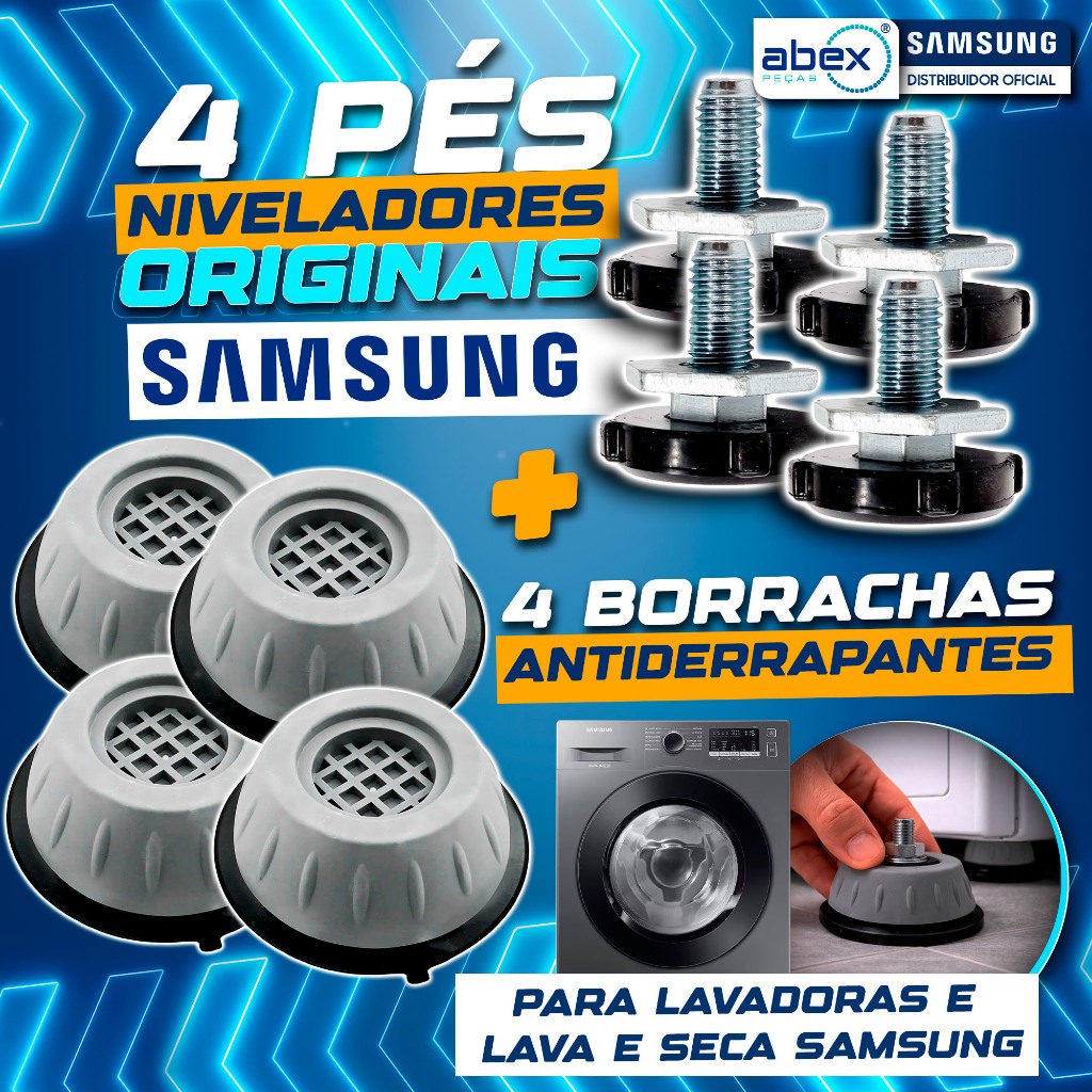 Kit 4 Pés Niveladores E Antiderrapante De Borracha Lavadora Lava Seca Samsung DC97-00920U Original