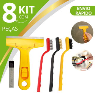 Kit 3 UN escova de aco para limpeza Multiuso forno grelha fogão Aço Latão Nylon + Raspador para limpar Box Piso Vidro em Oferta na Shopee