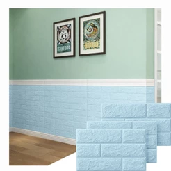 Kit Placas Tijolinho Azul 3D Painel Revestimento Adesivo Autocolante Decoração Quarto Sala Banheiro