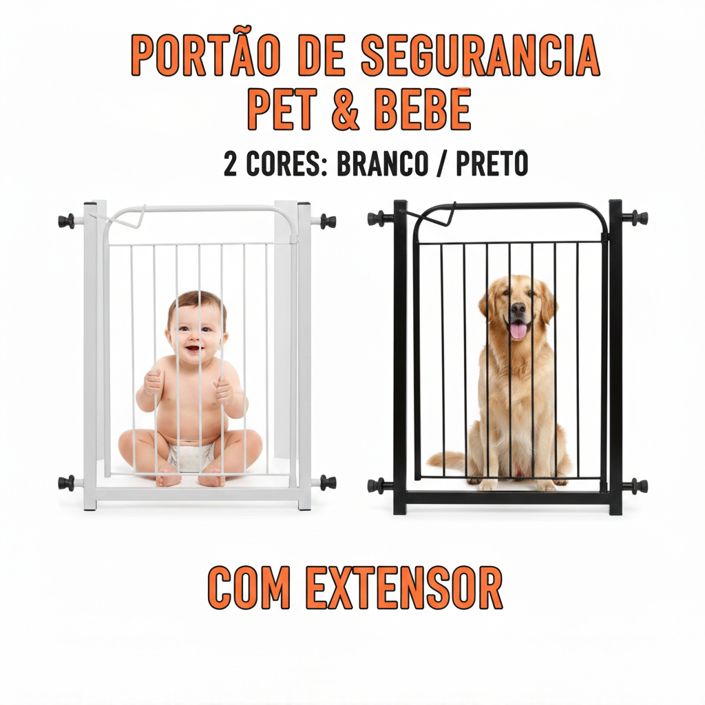 Grade de Proteção Bebê Pets 78x94cm Grade Segurança Portãozinho de Proteção Para Cães Cachorro Criança Kids Com Extensor