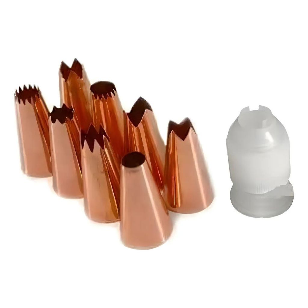 conjunto kit jogo bico Confeiteiro Inox 8 Peças Top Chef Flor