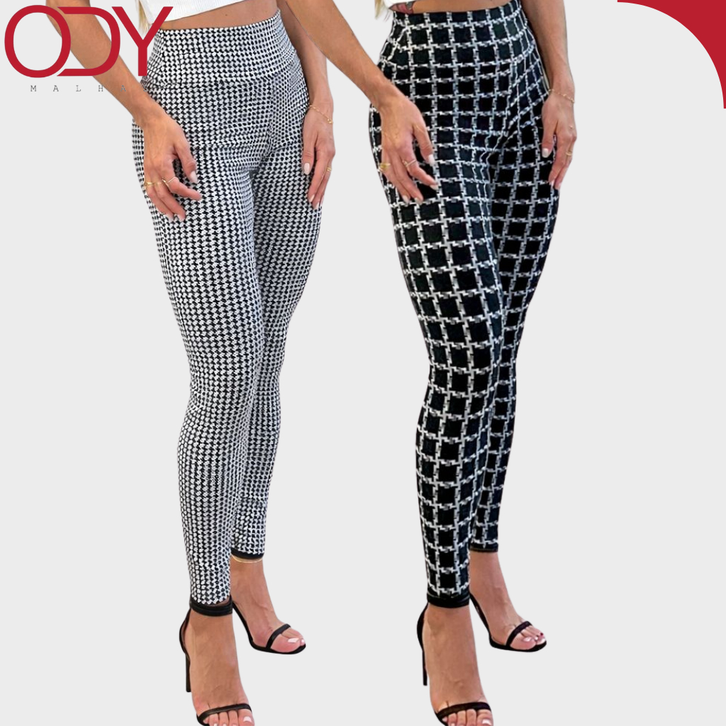 Calça Feminina Legging Montaria Skinny Jacquard Justa Modela Corpo Cós Alto Moderna Luxuosa