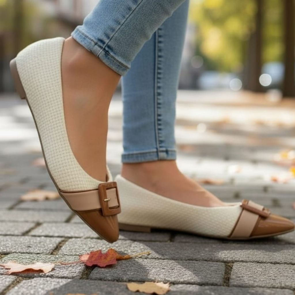 Sapatilha Feminino Bico Fino com Fivela em Oferta na Shopee