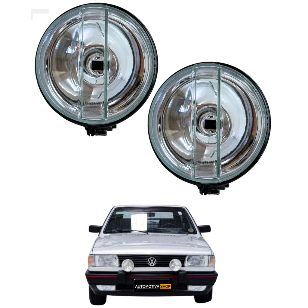 Par Farol Auxiliar de Milha Redondo Fusca Universal Kombi Gol Voyage Saveiro Parati Lente Cristal