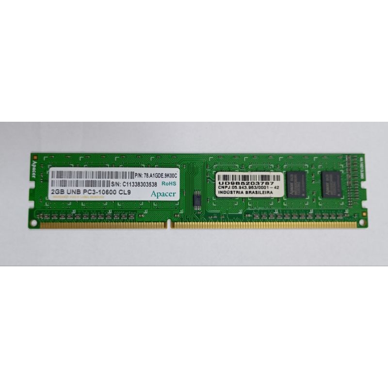 Memória RAM Apacer 2Gb DDR3 PC3-10600 1333Mhz para PC
