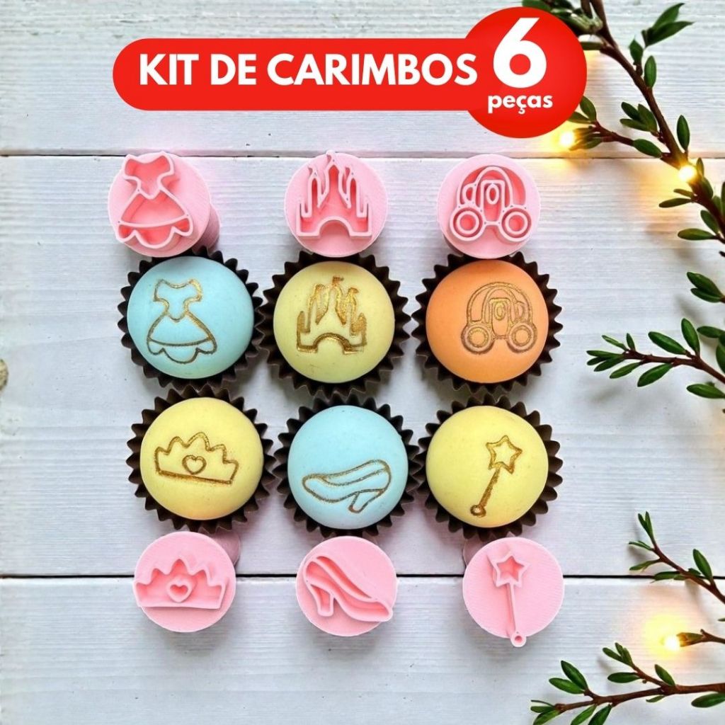 Kit Carimbos Para Doces Princesas, brigadeiros, docinhos, massa e biscoito com 6 peças