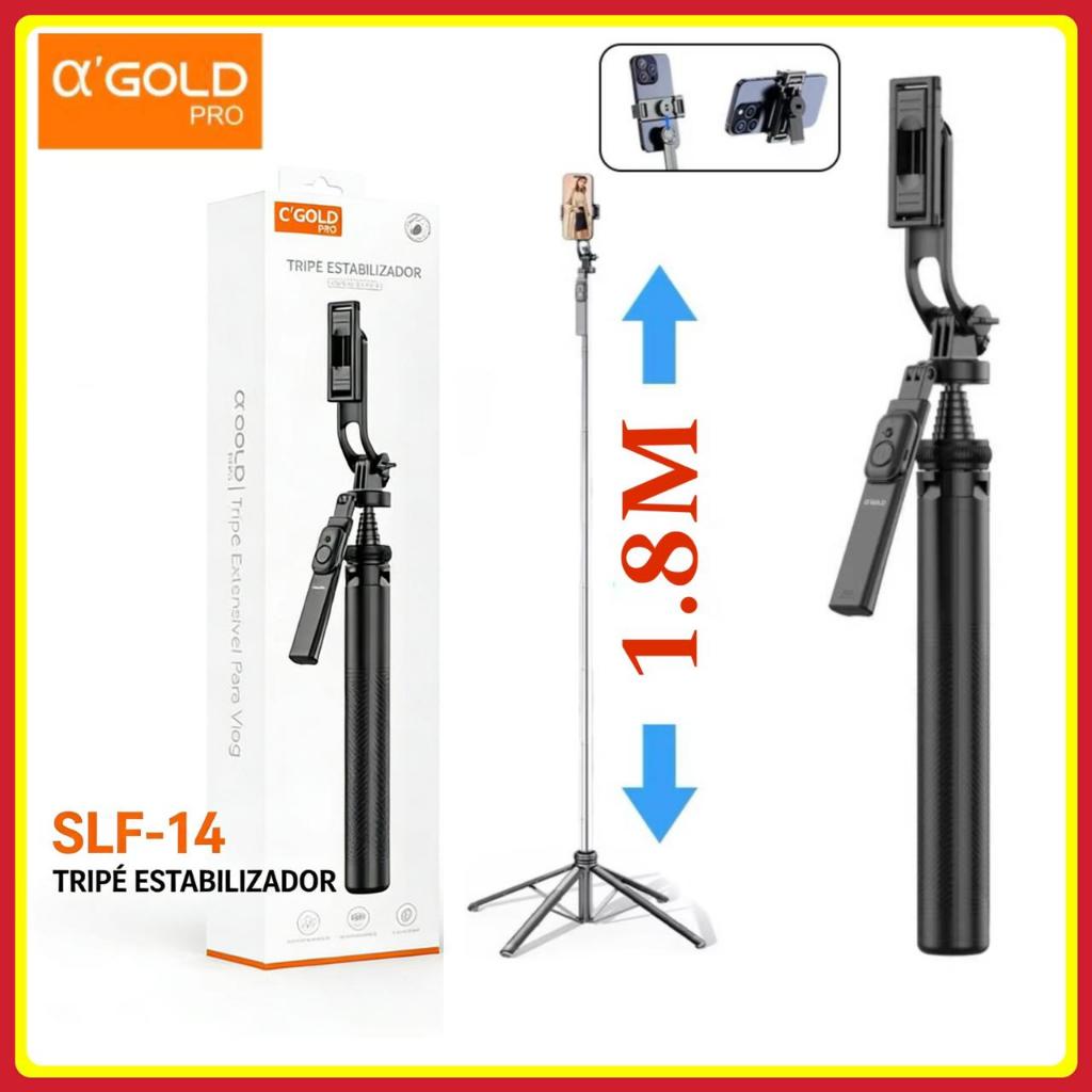 Tripe Selfie 1.8 M Stick 360° com Controle Remoto Bluetooth 5.2 Pau de Selfie original A’Gold em Oferta na Shopee