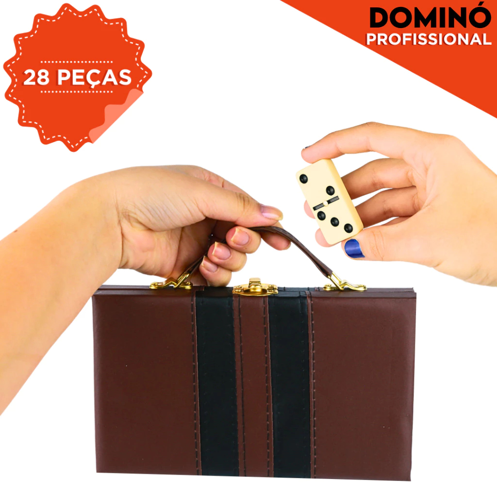 Domino Profissional De Osso Premium Pedras Grandes C/Maleta 10Mm Com 28 Peças Fácil de Jogar