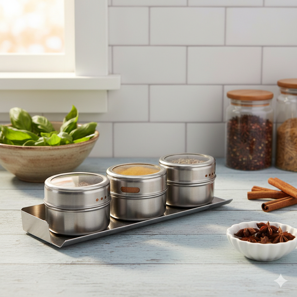 Kit 3 Potes De Tempero Magnéticos - Fixa na Geladeira ou Suporte