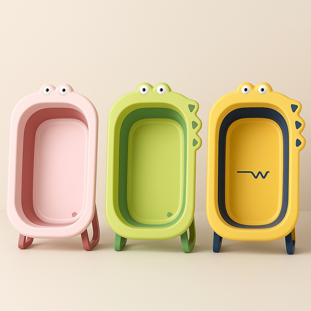 Banheira Ofurô P/ Bebês Infantil Dobrável, Retrátil, Leve, Compacta E Segura Dinossauro Colorida Colorida