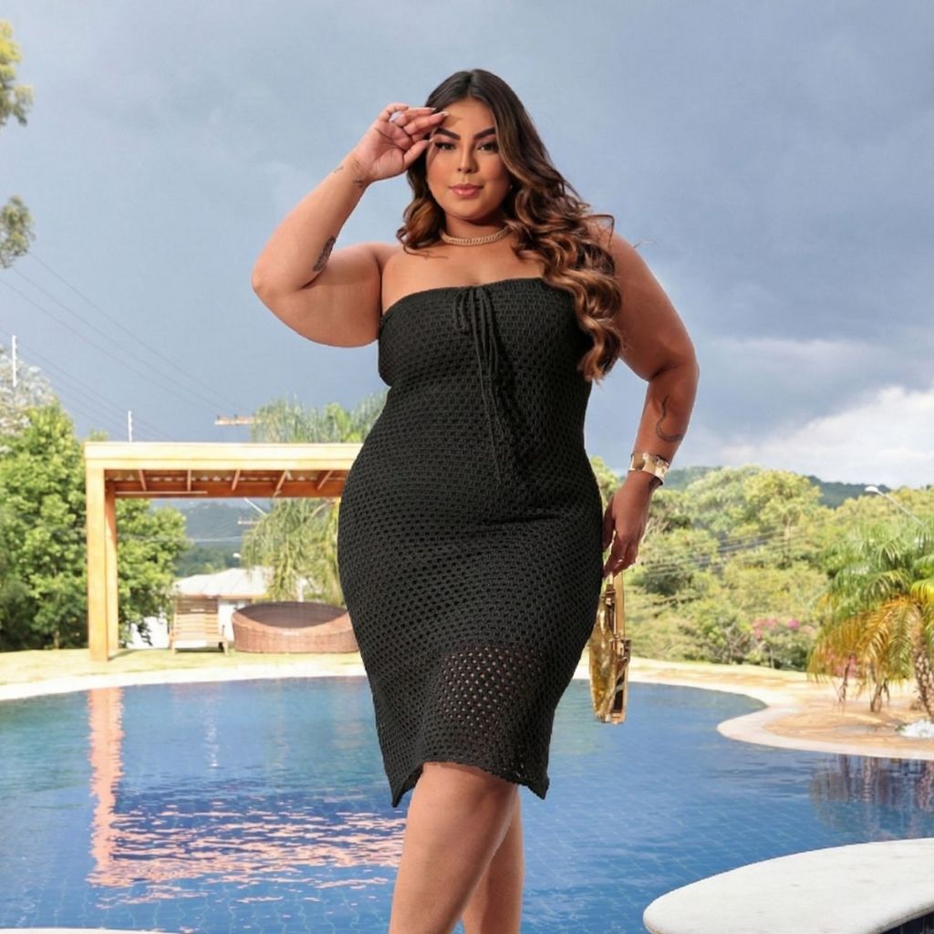 Vestido Midi e Curto Curve Tomara Que Caia Plus Size Tricot Midi com Forro