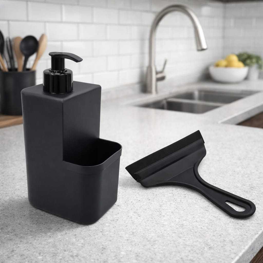Kit Cozinha 2 Pecas Porta Detergente Liquido Com Dispenser  + Rodinho De Pia Pratico Resistente Moderno em Oferta na Shopee
