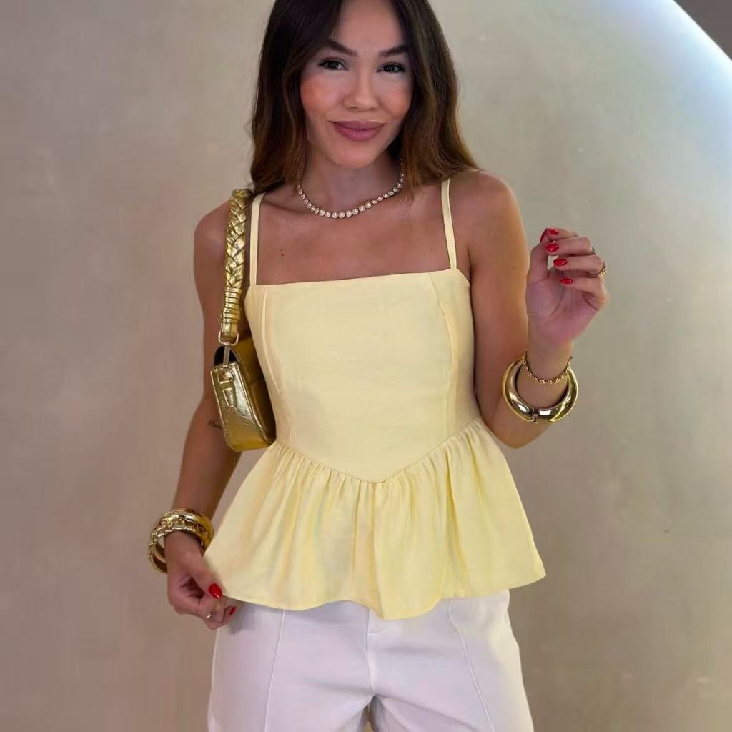 Blusa Bata Cropped Elástico com Babado Soltinha Peplum