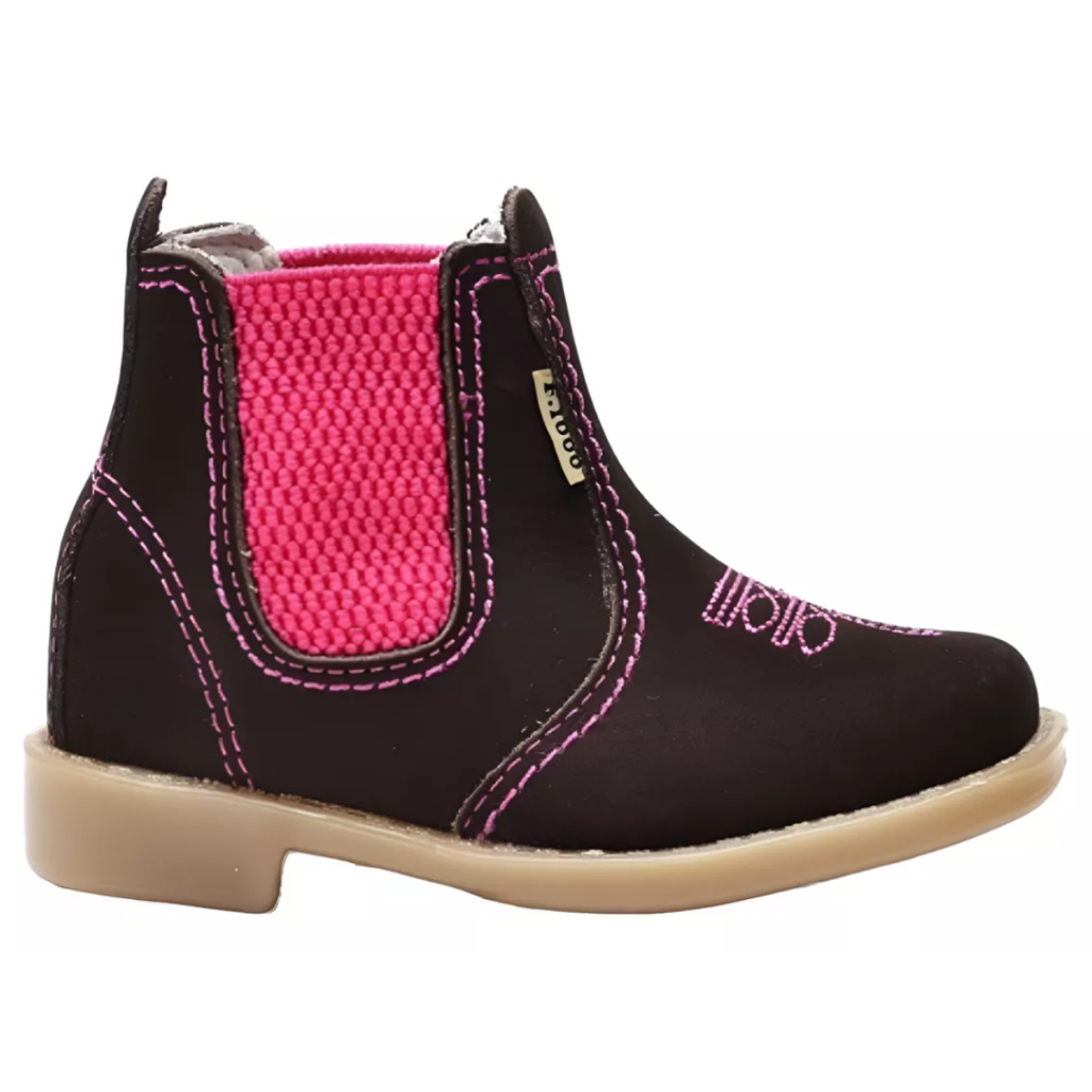 Bota Botina Country Infantil Feminina F1000 Em Couro Legítimo Festa Junina Confortável