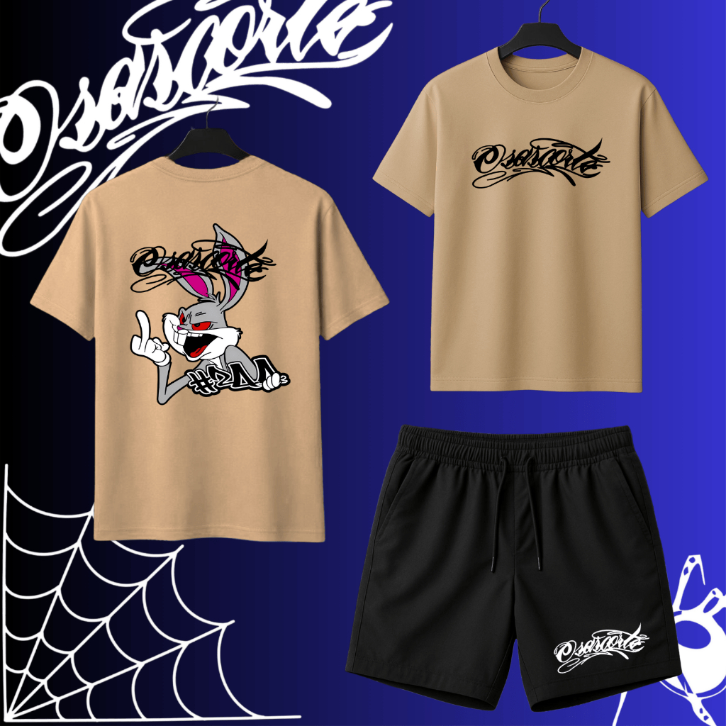 Kit Camiseta + Short Tectel Coelho E Osascorte Moto Grau 244 Bravo Raivoso Motoqueiro Favela