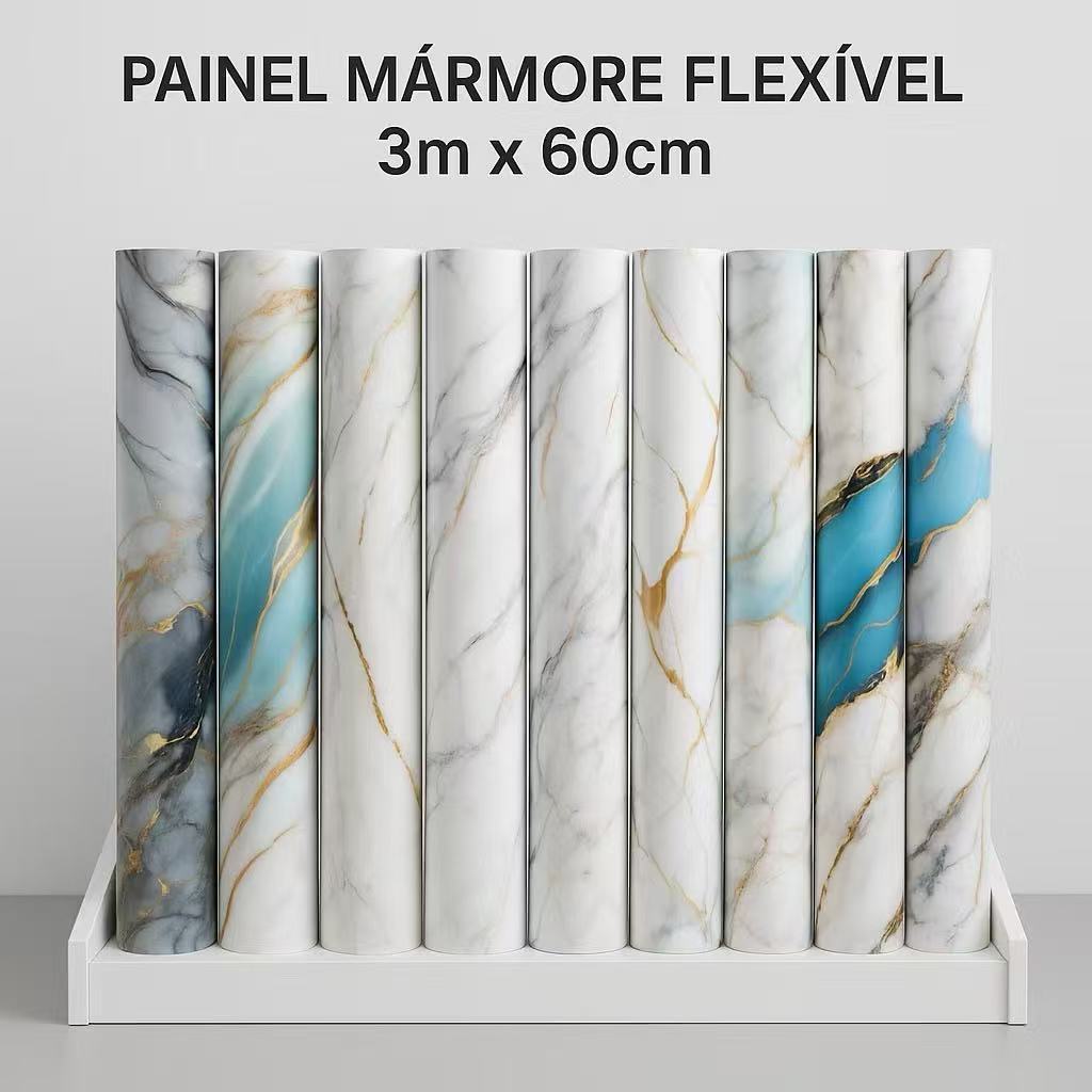 Painel Placa Flexível Efeito Mármore  3m x 60cm ao Madeira fosco 2.8m x 60cm  Revestimento de Parede Sala Cozinha Lavabo