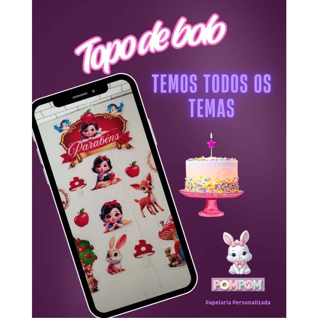 TOPO DE BOLO - TOPPER - PERSONALIZADO -ANIVERSÁRIO-MÊSVERSÁRIO-INFANTIL- FESTA-BRANCA DE NEVE BABY