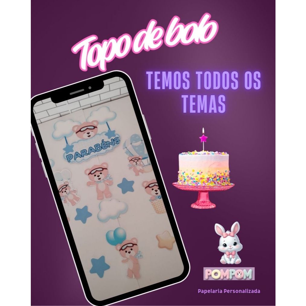 TOPO DE BOLO URSINHO BALOEIRO - EVENTO/FESTA/ANIVERSARIO/DECORAÇÃO/PERSONALIZADO