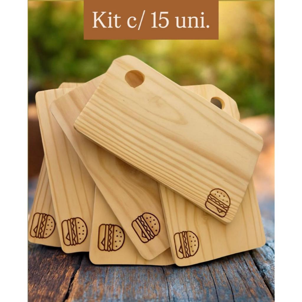 Tábua para Sanduíche, Hambúrguer, Kit c/ 15 Unid., Madeira (LEIAM A DESCRIÇÃO)