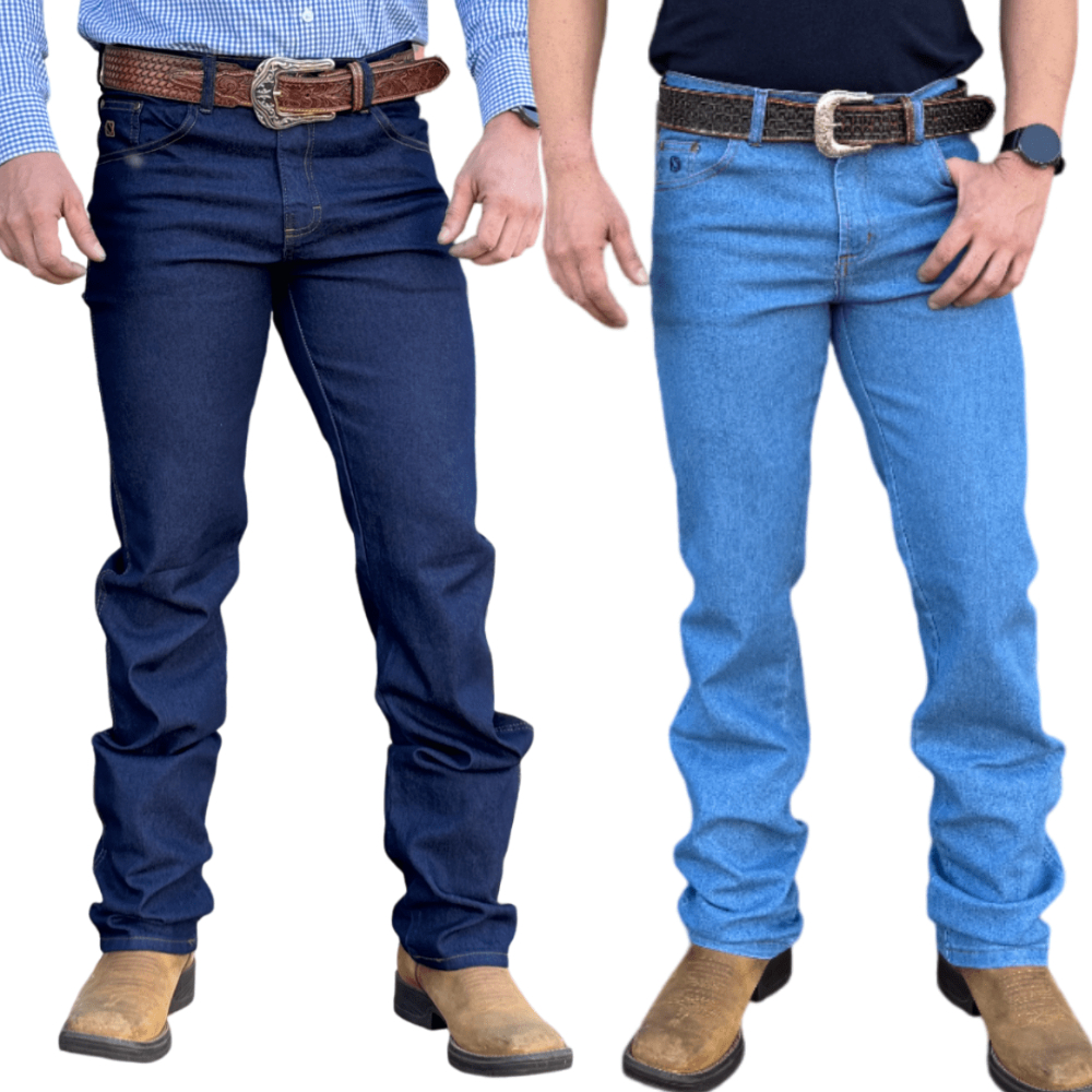 Kit 2 Calças Country Masculina Jeans Com Elastano Premium Rodeio Western Uso com bota botina.