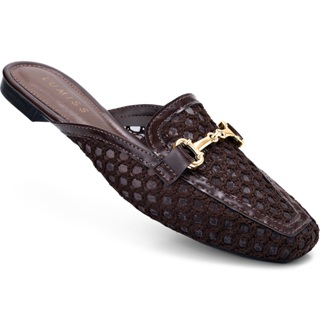 Mule Feminino Lumiss Material Natural Tela Bico Quadrado Confortável Marrom em Oferta na Shopee