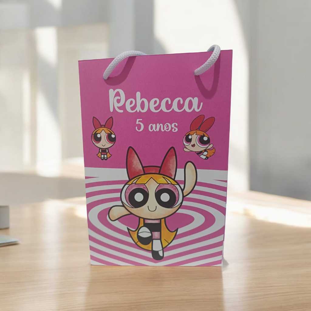 Sacolinha Personalizada com nome e idade Florzinha Meninas Super Poderosas Festa Aniversário Lembrancinhas