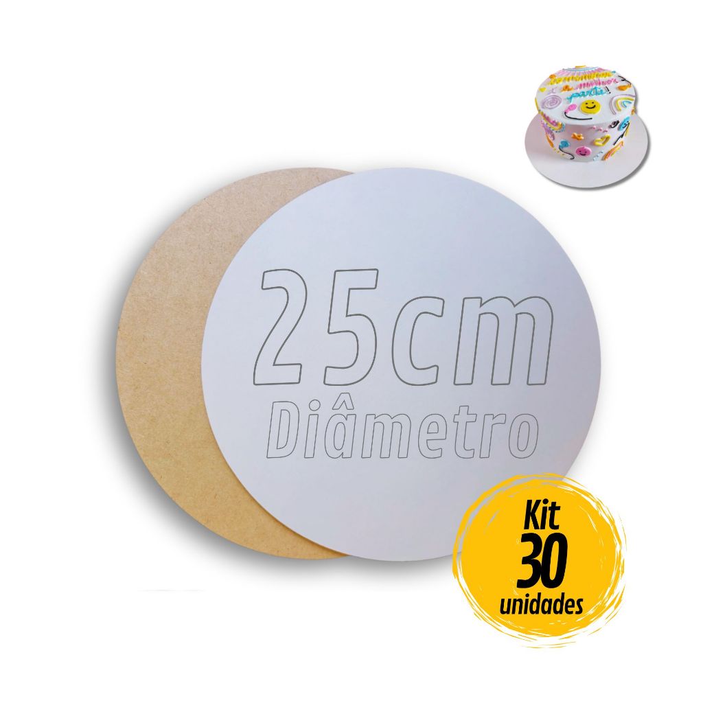 Kit 30 Cake Board 25cm Tabuleiro Bolo Em Mdf 3mm Redondo em Oferta na Shopee
