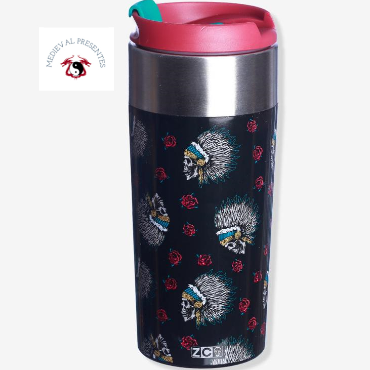 COPO VIAGEM SLIM INDIO 300ML CAVEIRA CACIQUE COM TAMPA