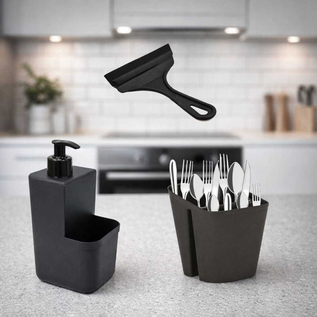 Kit Cozinha Pia 3 Pecas Com Rodinho Pia +  Dispenser Porta Detergente Esponja + Escorredor Porta Talheres Com Divisoria em Oferta na Shopee