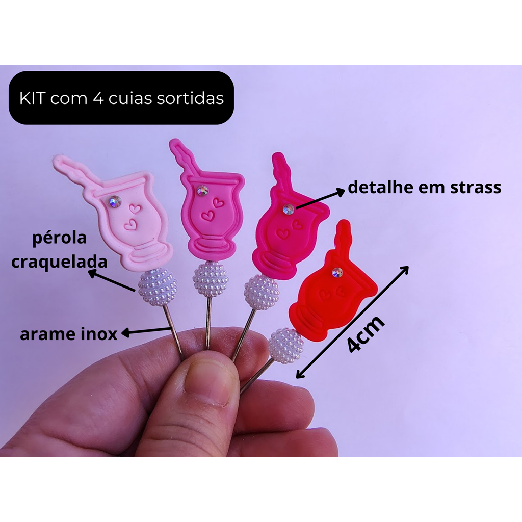 KIT (4 unidades) - Enfeite de chimarrão/tererê/vaso de plantas Cuia com Pérola