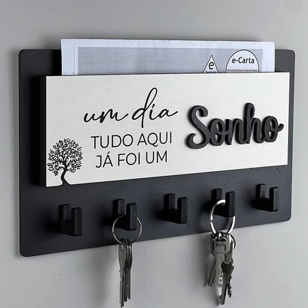 Porta Chaves Decorativo Para Parede em MDF 05 Ganchos
