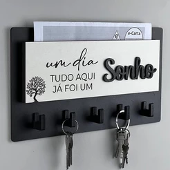 Porta Chaves Decorativo Para Parede em MDF 05 Ganchos