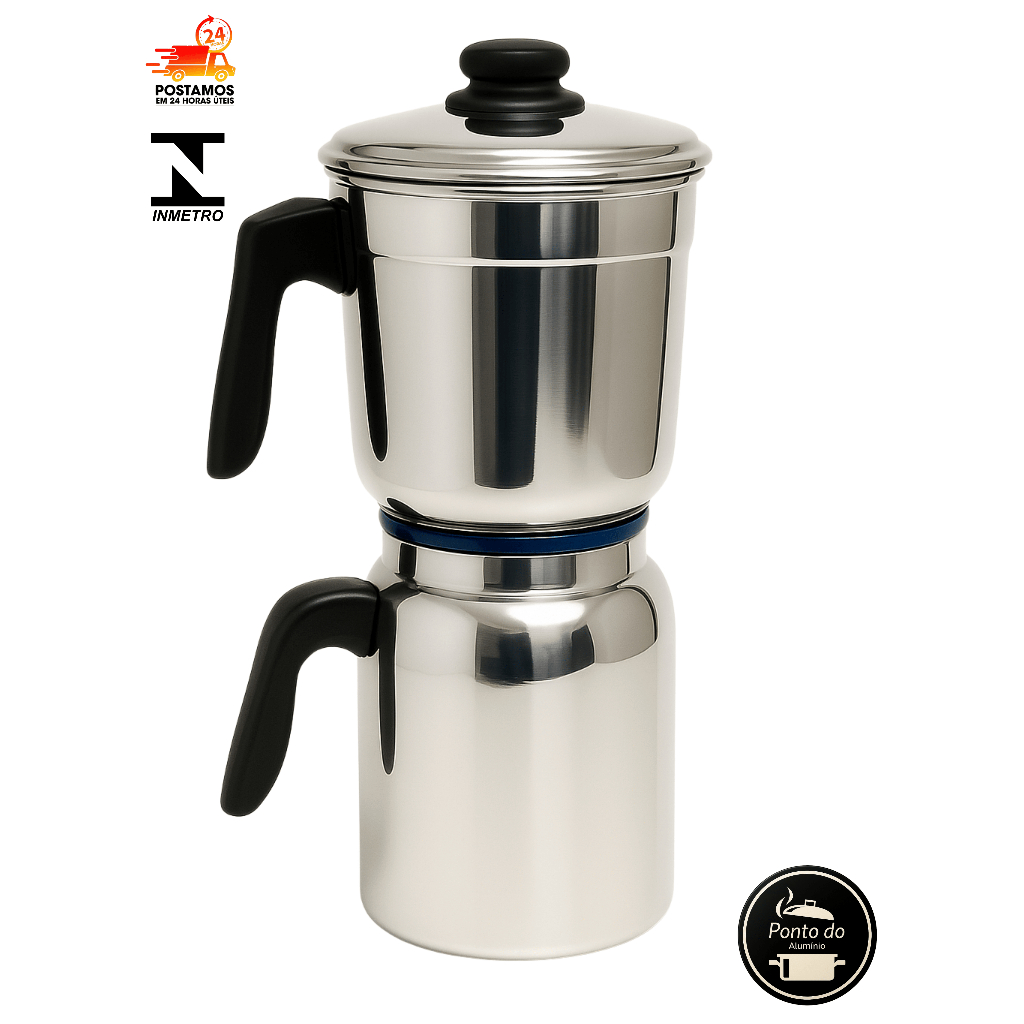 Cafeteira de Alumínio 1,5L | Polida/Craquelada – Café Perfeito Rápido