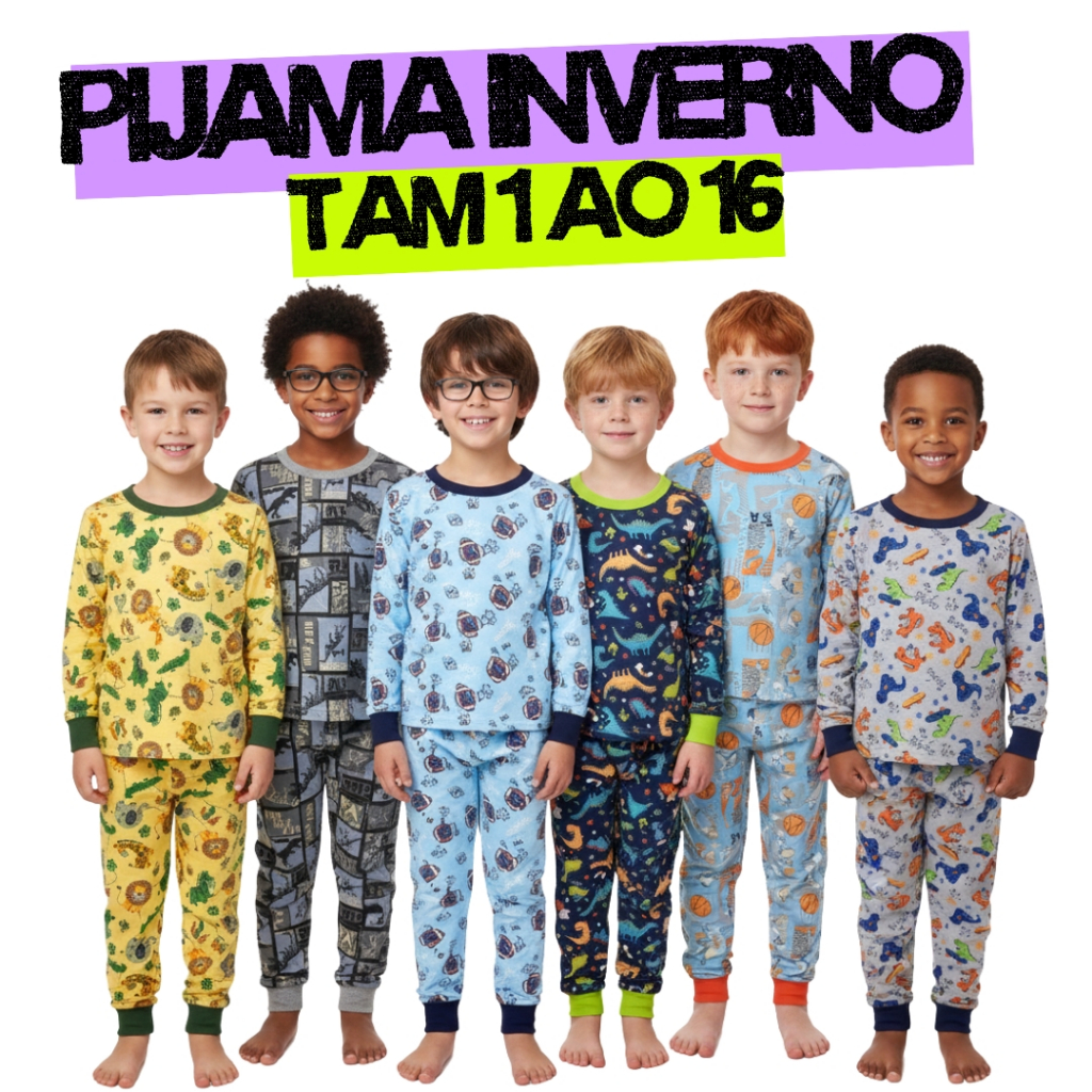 Kit 3 Pijama Infantil Masculino| Pijama Infantil| Pijama Inverno|Camiseta Manga Calça Infantil Punho