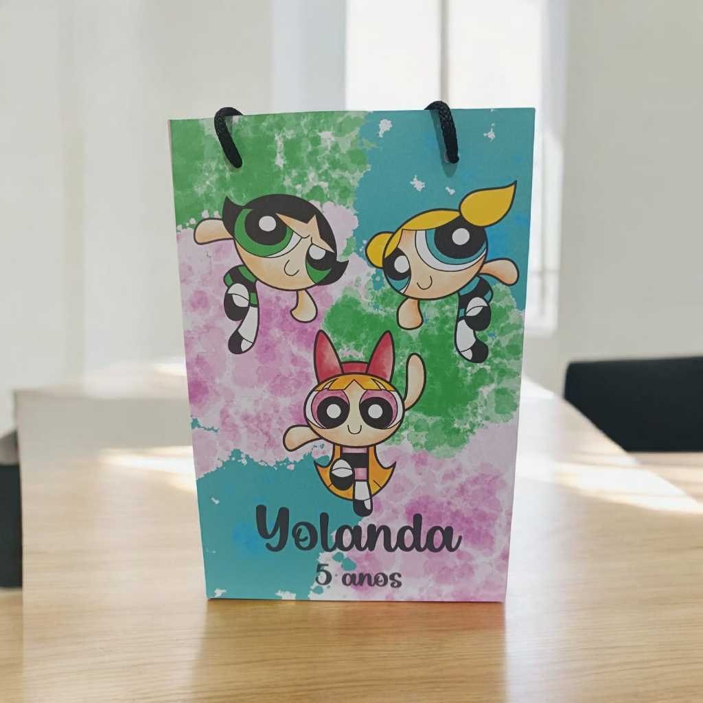 Sacolinha Personalizada com nome e idade Meninas Super Poderosas Aquarelado Festa Aniversário Lembranncinhas
