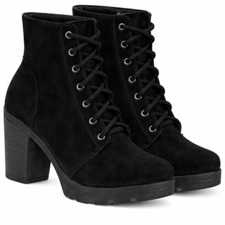 Bota Feminina Cano Curto Preta Salto Grosso Tratorada Confortável Moda Inverno em Oferta na Shopee