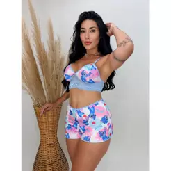 Baby Doll Desenho Animado E Liso Cropped Suede Top Doll Rendado