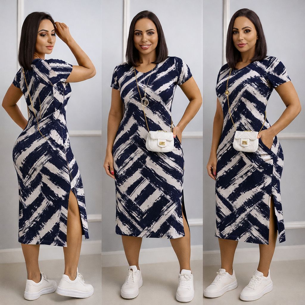 Vestido estampado Midi moda verão feminino