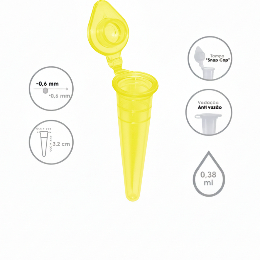 Microtubo Eppendorf Capsula Pino 0,38 Ml AMARELO C/1000 UNIDADES