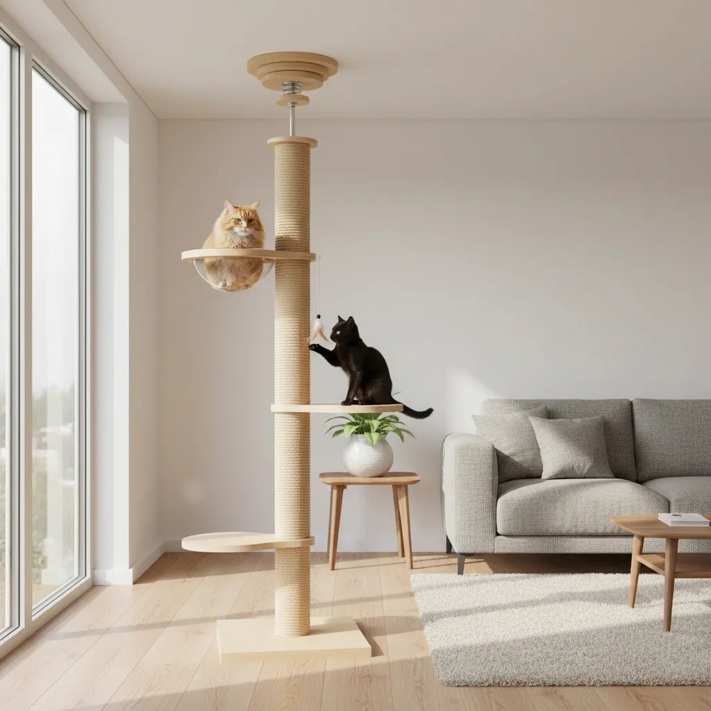 Mega Torre Arranhador Gato De Parede Vertical C/ Sisal, Árvore com Cabana e Cama Até 20kg